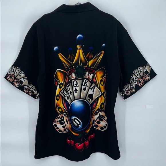 VINTAGE ACE POKER CROWN DICE EIGHTBALL BUTTON SHIRT MENS 38/40 - Picture 5 of 11